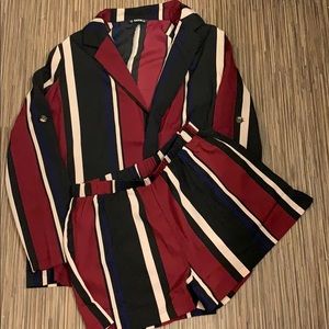 Two piece short blazer set with mesh top